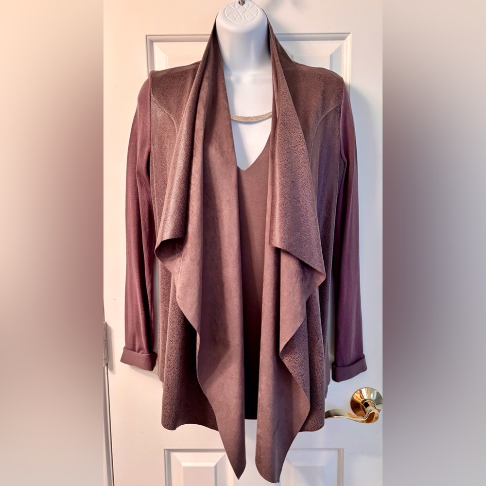 Purple Mauve Draped Faux Leather Suede Jacket/Cardigan